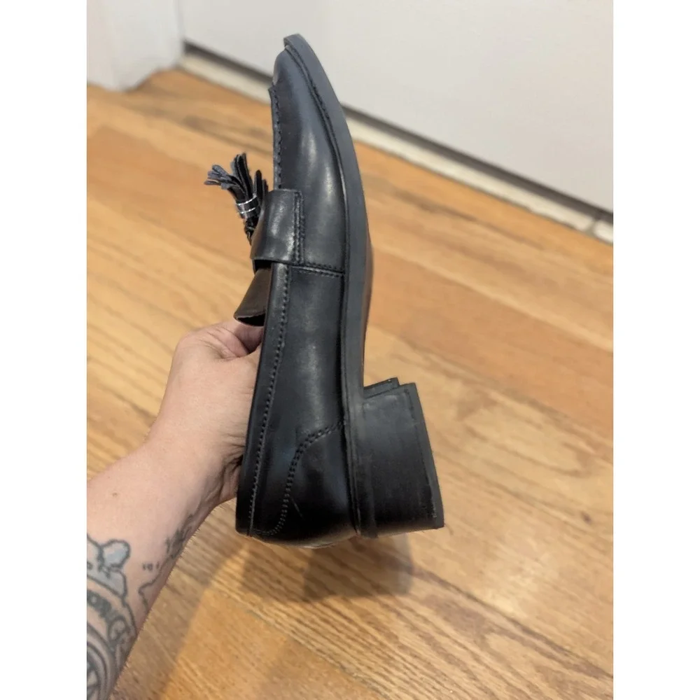 Quiet Luxury Steve Madden Annabeth Leather Tassel Loafers Black 8.5M